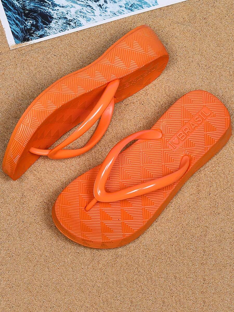 女士時尚沙灘拖鞋,夏季必備,柔軟舒適的鞋頭,防滑鞋底 - 橘色 - 查看 1