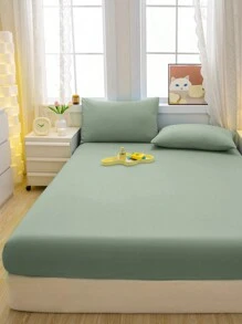 3pcs Olive Green Brushed Bedding Set, Soft And Comfortable Bedroom, Guest Room And Dormitory Bedding Cover Set (1 Fitted Sheet & 2 Pillowcases)