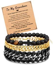 3入組適合男士送禮的手鍊,適用於兒子、孫子、父親、丈夫、叔叔 - 生日、畢業、退休、聖誕、禮物、青少年男孩用的十字石手鍊鏈手鐲套裝 - 彩色 - 查看 11