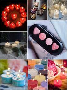 10-100 piezas Tazas de cera para lámpara de té de acrílico (5 piezas en forma de corazón + 5 piezas redondas) Suministros para la producción de velas con forma de corazón y aromáticas para decoración del hogar - transparente - Ver 11