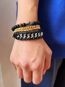 3入組適合男士送禮的手鍊,適用於兒子、孫子、父親、丈夫、叔叔 - 生日、畢業、退休、聖誕、禮物、青少年男孩用的十字石手鍊鏈手鐲套裝 - 彩色 - 查看 2