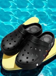 男士透氣洞洞鞋，雙面穿著中空拖鞋 - 黑色 - 查看 4