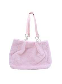 1 Pieza Bolsa De Felpa Rosa De Gran Capacidad Bolsa De Hombro De Trabajo Bolsa De Mano De Felpa Con Forma De Amor Linda