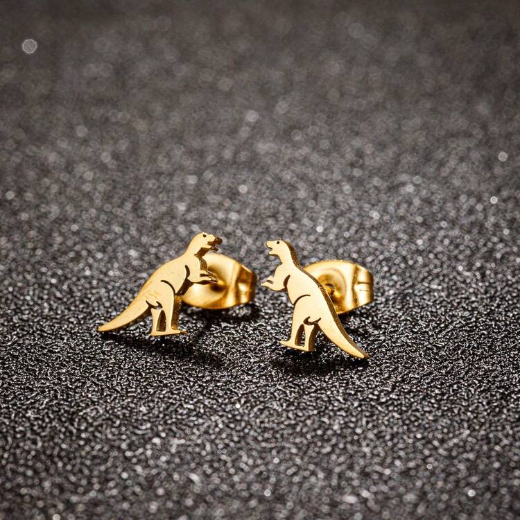 1 对可爱不锈钢恐龙耳环简约动物耳环耳钉卡哇伊配饰 Brinco - 金色 - 查看 8