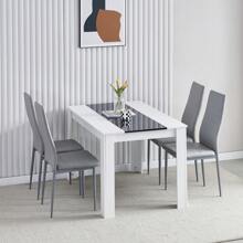 Dining Room Set, Black White Dining Table And Chairs, 120x80 Cm Kitchen Table Dining Table With Chairs - Black and White - View 7