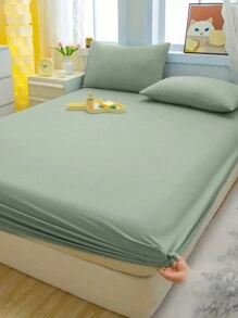 3pcs Olive Green Brushed Bedding Set, Soft And Comfortable Bedroom, Guest Room And Dormitory Bedding Cover Set (1 Fitted Sheet & 2 Pillowcases)