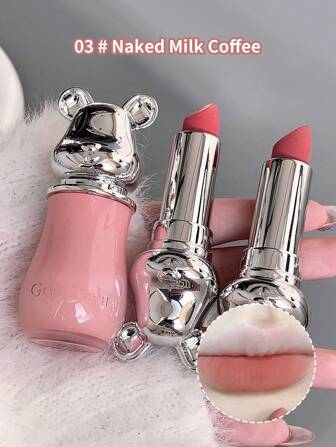 Gege Bear 1 件装丝绒哑光雾面唇膏，持久不粘杯，显色度高，自然，不易脱落，具有提亮效果