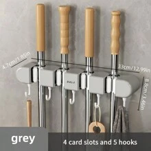 1 Stück 3 Fach/4 Fach Wandhalterung für Besen und Wischer für Badezimmer, Garten und Garage, bohrlochfrei, einfach zu installieren und praktischer Aufbewahrungsorganisator