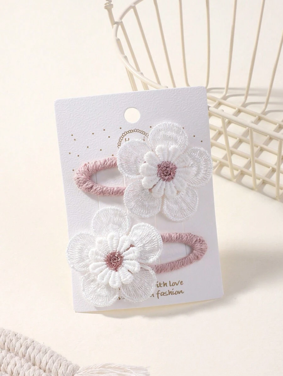 2pcs Solid Color Double Layer Flower Design Hair Clips For Kids To Fix Bangs/ Hair Edges