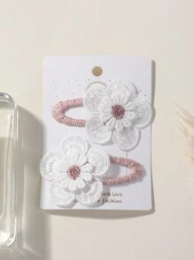 2pcs Solid Color Double Layer Flower Design Hair Clips For Kids To Fix Bangs/ Hair Edges