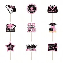 9入組畢業主題蛋糕裝飾釘,適用於大學和高中畢業派對裝飾 - 彩色 - 查看 16