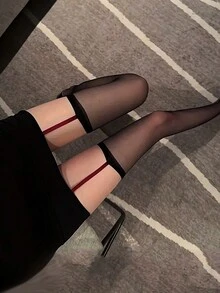 女性休閒時尚性感襪帶連褲襪大腿高筒長襪,適用於日常生活 - 紅色 - 查看 2
