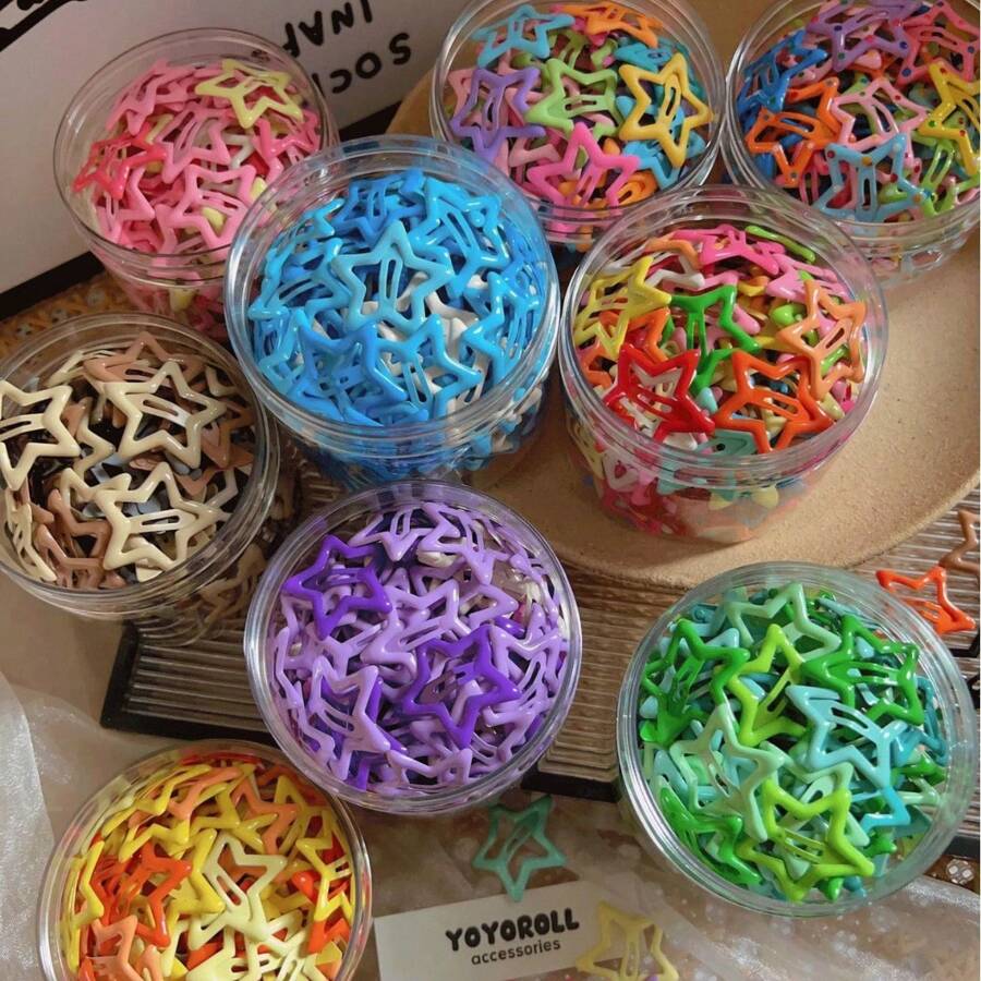 10pcs Random Color Dopamine Bb Clips, Candy Color Starfish Shape Hairpin, Hair Accessories For Girls Casual - Multicolor - View 1