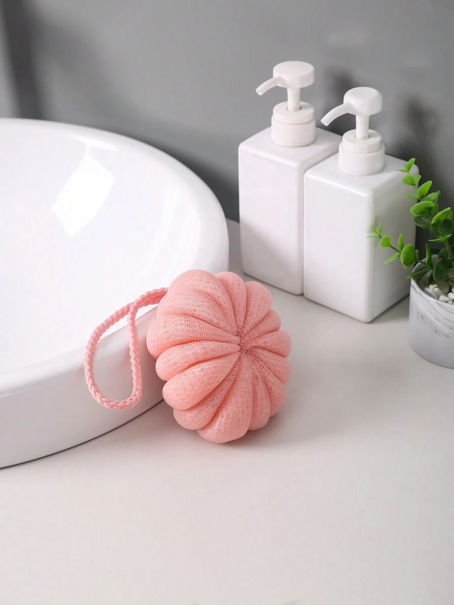 泡沫球沐浴球沐浴海綿沐浴海綿沐浴球工廠沐浴花南瓜形狀沐浴球 - 粉色 - 查看 1