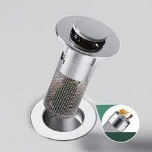 Tapón de sumidero para lavamanos, 1 pieza / 2 piezas / 4 piezas tapones de drenaje para lavabo, tipo emergente con filtro anti-olor y malla para colador - Plateado - Ver 5