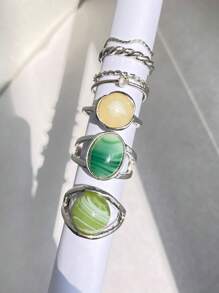 7 cái/bộ Đá xanh & Hình Học Nhân Kim loại Bộ Đối với Của phụ nữ Đồ trang sức - Nhiều màu - Xem 7