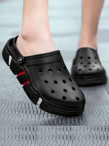 男士透氣洞洞鞋，雙面穿著中空拖鞋 - 黑色 - 查看 1