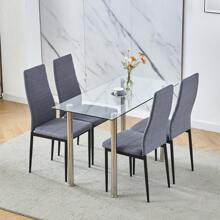 Dining Room Set, Clear Glass Dining Table With Chairs, 120x60 Cm Glass Table And Chairs For Dining Room - Multicolor - View 6