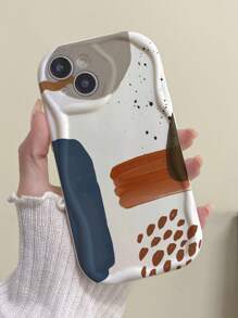 1入白色3D波浪-褐色方塊手機殼，適用於 iPhone 11、12、13、14 Pro Max、15 - 彩色 - 查看 1