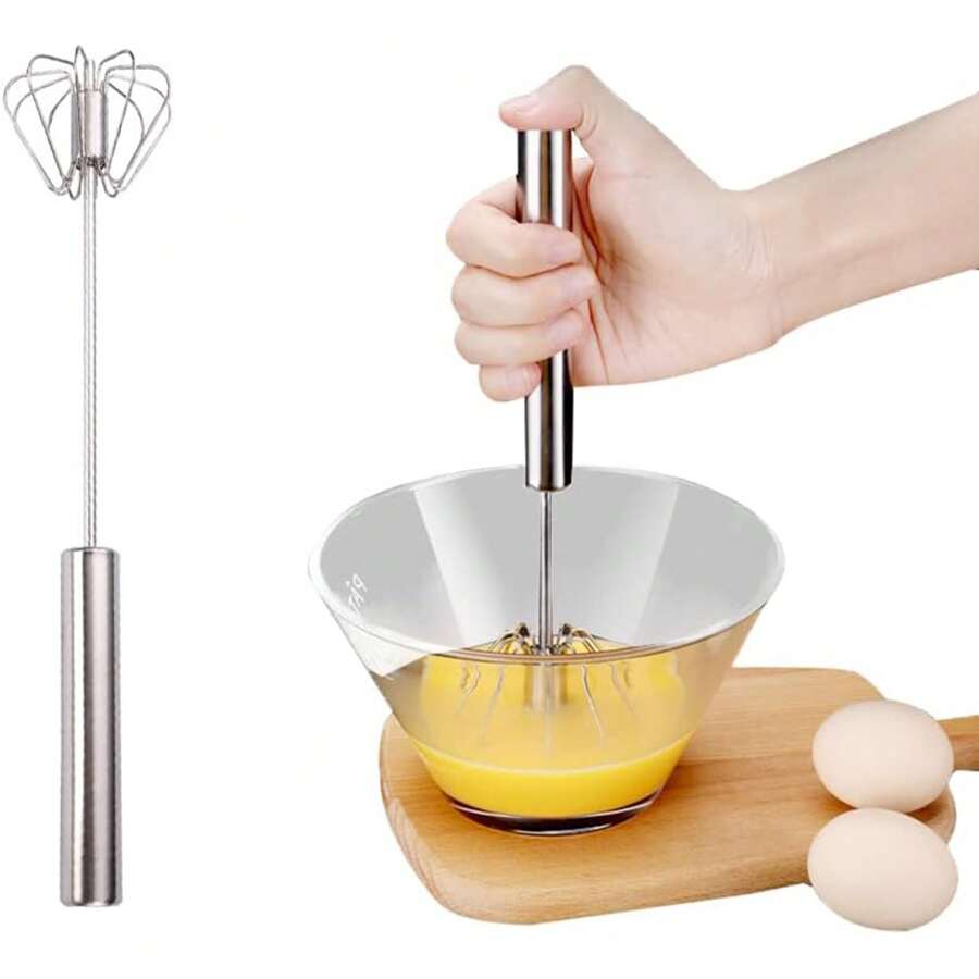 1 件不锈钢半自动打蛋器，2024 升级版不锈钢鸡蛋打蛋器手推旋转打蛋器搅拌机，多功能手推式搅拌器搅拌器工具，适用于烹饪厨房家用鸡蛋牛奶（12 英寸） - B - 查看 1
