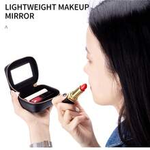 迷你便攜式pu皮革化妝包,帶有鏡子和三個口袋,可存放口紅,時尚的口紅支架 - 黃色 - 查看 4