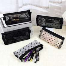 1 pièce Sac de rangement pour pinceaux de maquillage, étui à crayons transparent en maille. Sac de rangement simple de grande capacité pour articles de papeterie, sac de maquillage, sac de soins de la peau, sac de toilette, cubes d'emballage, articles essentiels pour les voyages, les croisières, la chambre d'étudiant, cadeaux de demoiselle d'honneur, cadeaux pour maman, anniversaire, amis et professeurs, décoration de la maison, de la salle de bain, du salon, de la chambre à coucher, organisateur de bijoux, organisateur d'huile à lèvres, organisateur de vernis à ongles, organisateur de voyage pour le maquillage, fermeture à glissière, accessoires pour les ongles