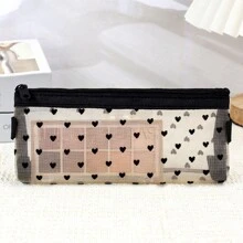 1 pièce Sac de rangement pour pinceaux de maquillage, étui à crayons transparent en maille. Sac de rangement simple de grande capacité pour articles de papeterie, sac de maquillage, sac de soins de la peau, sac de toilette, cubes d'emballage, articles essentiels pour les voyages, les croisières, la chambre d'étudiant, cadeaux de demoiselle d'honneur, cadeaux pour maman, anniversaire, amis et professeurs, décoration de la maison, de la salle de bain, du salon, de la chambre à coucher, organisateur de bijoux, organisateur d'huile à lèvres, organisateur de vernis à ongles, organisateur de voyage pour le maquillage, fermeture à glissière, accessoires pour les ongles