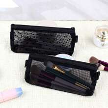 1 pièce Sac de rangement pour pinceaux de maquillage, étui à crayons transparent en maille. Sac de rangement simple de grande capacité pour articles de papeterie, sac de maquillage, sac de soins de la peau, sac de toilette, cubes d'emballage, articles essentiels pour les voyages, les croisières, la chambre d'étudiant, cadeaux de demoiselle d'honneur, cadeaux pour maman, anniversaire, amis et professeurs, décoration de la maison, de la salle de bain, du salon, de la chambre à coucher, organisateur de bijoux, organisateur d'huile à lèvres, organisateur de vernis à ongles, organisateur de voyage pour le maquillage, fermeture à glissière, accessoires pour les ongles