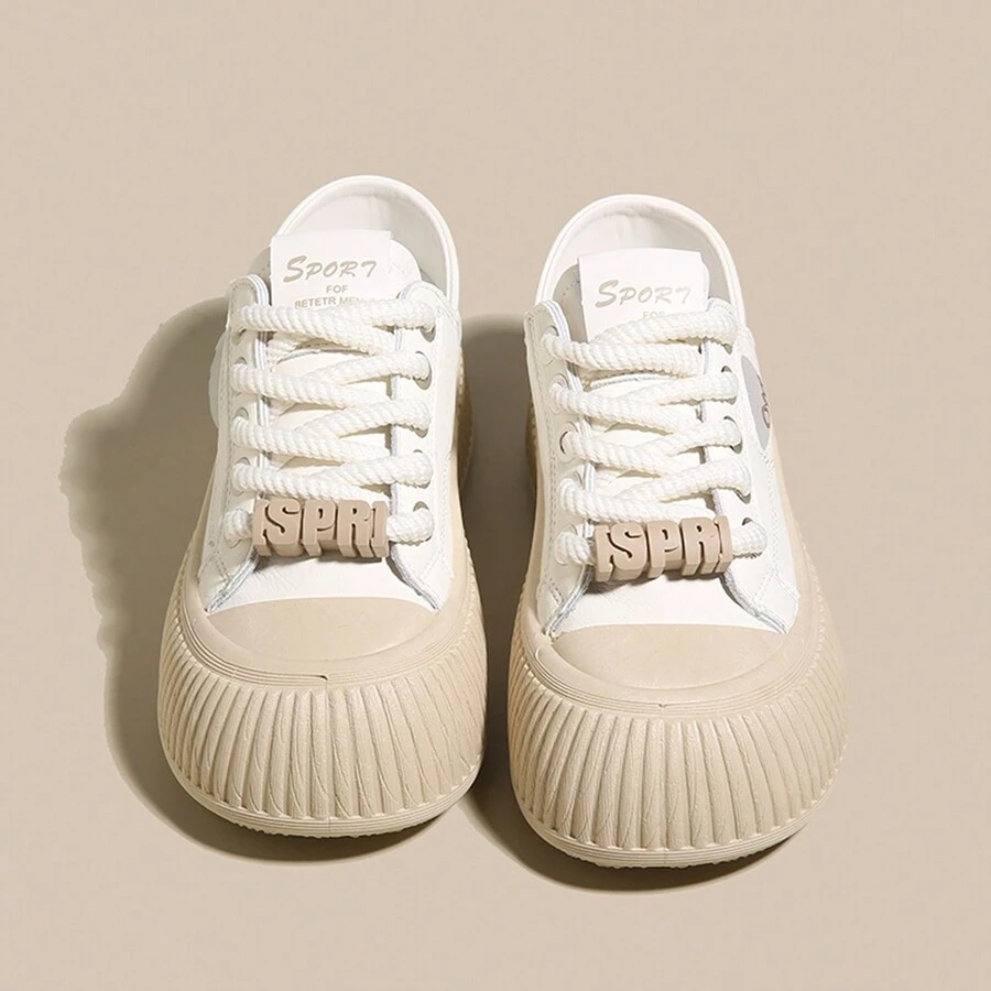 Mùa Xuân 2024 Mới Hàn Quốc Phong cách Dễ thương Da Giải trí Đáy mềm Thoáng khí Bánh quy Búp bê Đối với phụ nữ - Màu Khaki - Xem 1