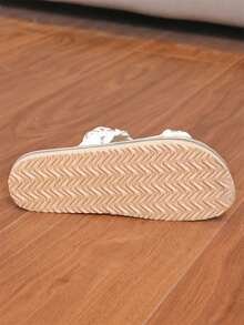 2024新款女士平底水钻拖鞋，编织系带一脚蹬沙滩拖鞋户外休闲露趾夏季凉鞋 - 白色 - 查看 6