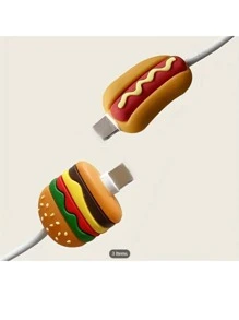 5pcs Cartoon Hamburger & Hot Dog Charging Cable Protector For IPhone, Android, Data Cable, USB, Charging Line, Bluetooth Earphone, Anti-Breaking Protection Sleeve