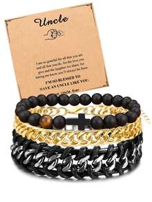 3入組適合男士送禮的手鍊,適用於兒子、孫子、父親、丈夫、叔叔 - 生日、畢業、退休、聖誕、禮物、青少年男孩用的十字石手鍊鏈手鐲套裝 - 彩色 - 查看 16