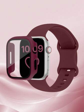 St.siabe 3-In-1 Includes A Wristband, Case, And Film For Women And Men. I Fashion Classic Monochrome Silicone Watch Bring Compatible With Apple Watch Band 38mm 40mm 41mm 45mm 44mm 42mm 49mm Belt, Soft, Comfortable, And Breathable Replacement Strap With Apple Watch Ultra Series S10/9/SE/8/7/6/5/4/3/2/1 Bracelet Accessories