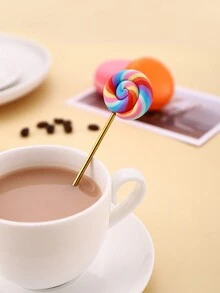 4pcs Stainless Steel Lollipop Shaped Dessert Spoons, Cute Coffee Spoons