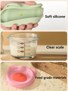 1pc Glass Baby Food Container With Scale Markings, Lid, Cute Bear Design, Transparent Fresh-Keeping Tub For Children - Green - View 6