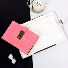 密碼筆記本男a5創意鎖定日記書復古密碼本女學生最簡主義筆記本記錄音符文學青春筆記本 - 粉色 - 查看 9