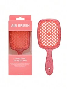 1個盒裝頭部按摩梳，挖空梳子，干濕兩用，鬆軟造型亮片梳。女人禮物。 - 粉色 - 查看 5