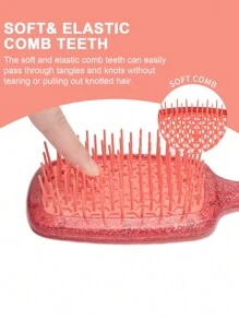 1個盒裝頭部按摩梳，挖空梳子，干濕兩用，鬆軟造型亮片梳。女人禮物。 - 粉色 - 查看 1