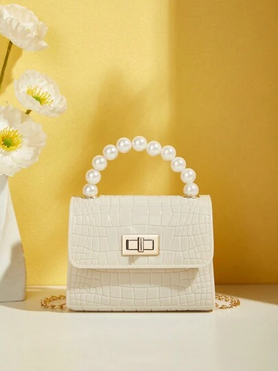 Gift-Worthy Faux Pearl Decor Handheld Bag, Mini Cute Crossbody Bag