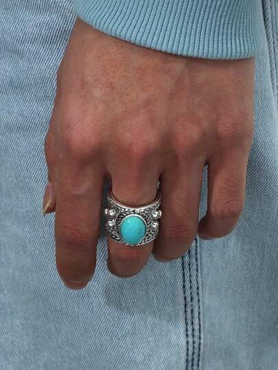 1pc Vintage Turquoise Adjustable Ring For Men