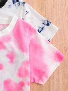 2pcs/Set Young Girls' Casual Tie-Dye Short Sleeve T-Shirt And Shorts, Comfortable And Cool Matching Set