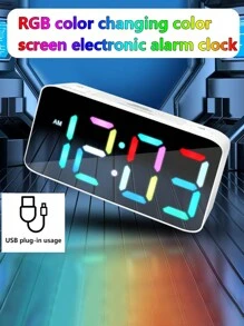 1PC Multifunctional RGB Electronic Alarm Clock, Desktop LED Digital Clock, Bedside Plug In Luminous Clock (ABS Material, USB Power Supply For Use; Not Included With Plug) - Black - View 3