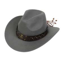 1pc Bull Head Western Cowboy Knitted Hat Gunslinger Felt Cowgirl Unisex Cap With Drooping Brim, Jazz Hat, Horse Riding Hat, Outdoor Camping Warm Gift Hat, Personalized Jazz Hat,  Knitted Hat, Retro Hat, British Style Performing Dance Matching Prop, Adult Texan Cowgirl Hat Fancy Dress Party Accessory Country Western Rancher Jazz Panama Hats Godfather Cap