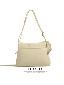 轻便、商务休闲时尚纯色多功能单肩女式手提包，适合青少年女孩 - 米色 - 查看 3