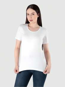 Camiseta Algodão Egípcio Feminina Premium Slim Lisa Básica - Branco - Visão 2