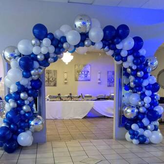 142pcs, Blue And White Balloon Garland Arch Set For Birthday Parties, Holidays, Graduation Ceremonies, Home Decorations, Background Decorations,Graduation Party Supplies,Balloons Blanc,Blue Graduation Party