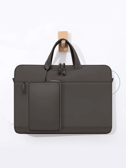 2Pcs Plain Laptop Bag + Power Adapter Bag Scratch-Resistant Plush Inner Lining Business Commute Multi-Function Bag Lightweight High-Capacity Men And Women Handbag Classroom Laptop Bags Classroom Bags Teacher Storage Bags Classroom Organizer Bags