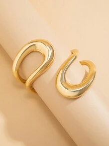 1pc Vintage Asymmetrical Multi-Layer Hollow Out Metallic Open Choker Necklace & Bracelet Set For Women, Golden & Silver, Charismatic Gift For Everyday Outfit - Gold + Silver - View 10