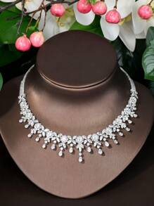 1套優雅的立方氧化鋯鑽石裝飾珠寶套裝,適合女性參加聚會/活動 - 銀色 - 查看 7