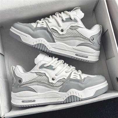 Tênis plataforma casual masculino da moda, tênis de corrida de sola grossa, calçados casuais confortáveis para estudantes, sapatos brancos com cadarço para homens